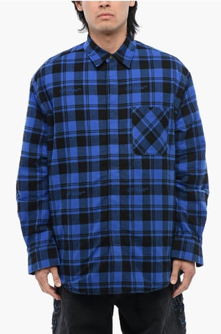 Checkered Lined Flannel Overshirt in Blue