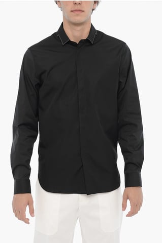 Slim Fit CUT OUT BOLT Shirt with Hidden Buttoning in Black