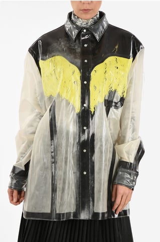 MM0 Lacquer Oversize Shirt with Snap Button in Bianco, Grigio