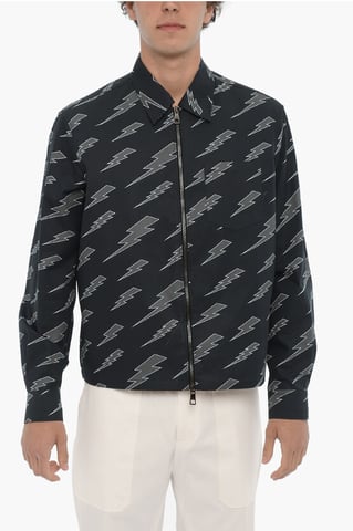 Printed Overshirt with Zip Closure in Blue
