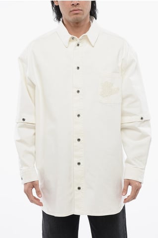 Denim Shirt With Removable Sleeve in White