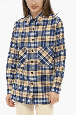 Double Breast Pockets Tartan Check Shirt in Multicolor