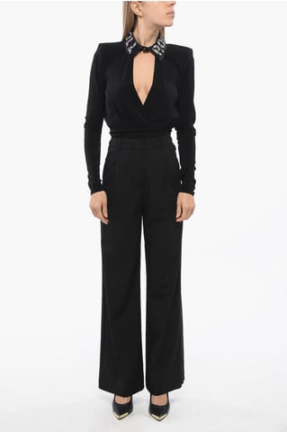 Cut-out SUOKA Bodysuit with Padded Shoulders in Black