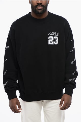Cotton Crew -neck 23 LOGO SKATE Sweatshirt with Contrast Emb in Black