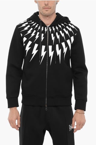 Slim fit FAIRISLE THUNDELBOLT neoprenhuvtröja i svart