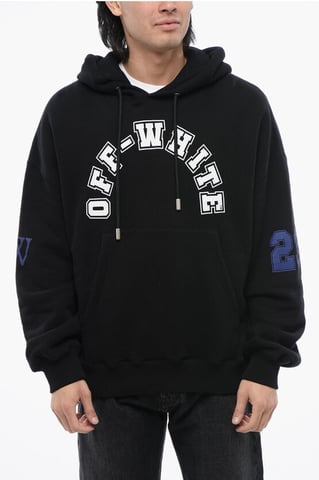 Geborstelde katoenen FOOTBALL hoodie met print in zwart