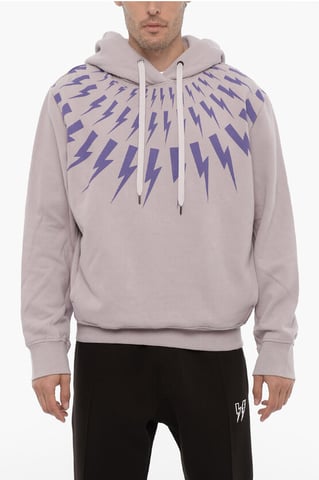Fleeced Cotton FAIRISLE THUNDERBOLT Hoodie in Violet