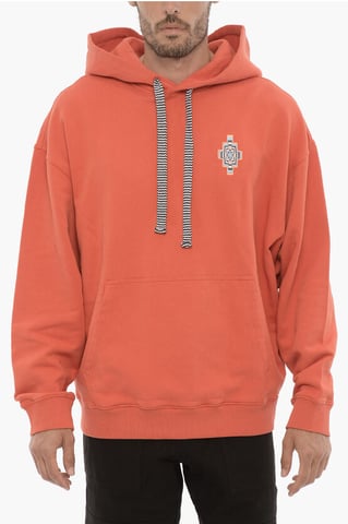 Cotton OPTICAL CROSS Hoodie with Patch Pocket in Red