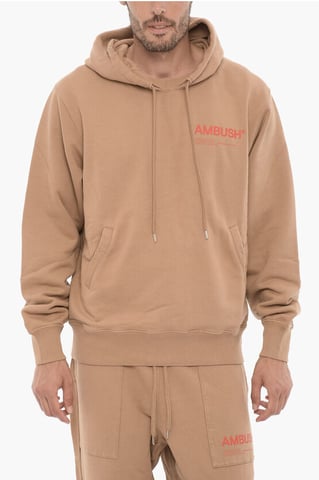 Fleeced Cotton Hoodie with Two pockets in Brown