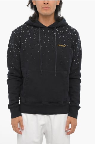 Geborstelde katoenen hoodie met juwelen in het zwart
