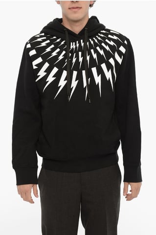 FAIRISLE THUNDERBOLT-huvtröja i fleece i bomull i svart