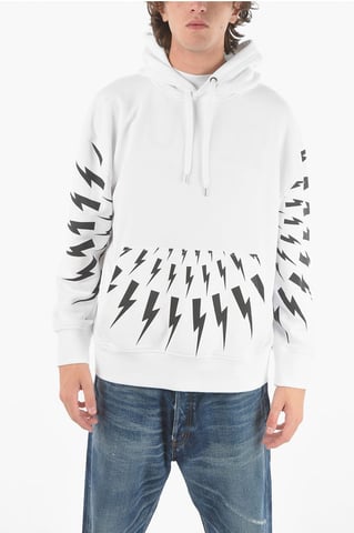 Maxi Patch Pocket Front RADIAL FAIR-ISLE THUNDERBOLT Hoodie in Black & White