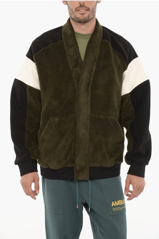 Fleeced Color Block KIMONO Sweatshirt in Nero, Verde