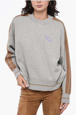 Embroidered Crewneck Sweater With Teddy Contrasting Bands
