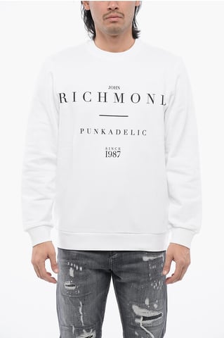 Brushed Cotton Crewneck Sweatshirt With Logo Print in White