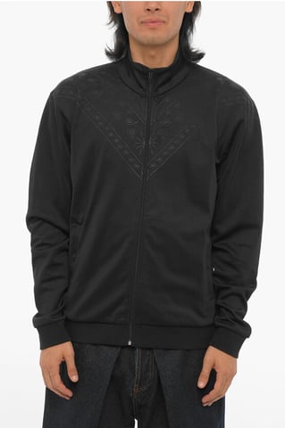 Bandana Motif Solid Color Sweatshirt with Zip Closure in Black
