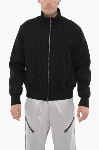 Geborduurde Slim Fit Sweatshirt met Ritssluiting in Zwart