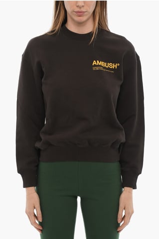 Brushed Cotton Crew-neck Sweatshirt with Printed Logo in Brown