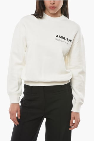 Crewneck WORKSHOP Sweatshirt With Logo Print in White