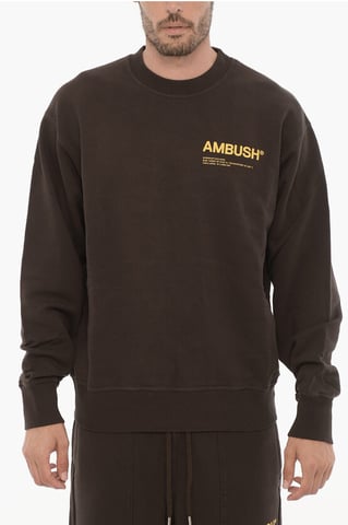 Fleeced Cotton WORKSHOP Crew-neck Sweatshirt in Brown