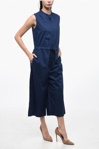 Popelin Cotton Jumpsuit with Belt in Blue