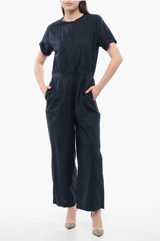 Jumpsuit met korte mouwen en knopen in middernachtblauw