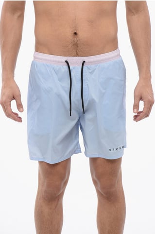 Bicolor Boxer Swimsuit in Blu, Rosa