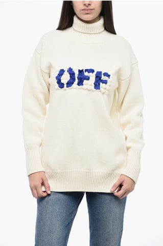 Embroidered Logo BOILED Turtle Neck Sweater in Beige