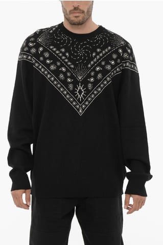 Bandana Motif Crew-neck Sweater in Black
