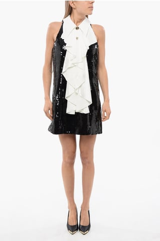 Mouwloze jurk met pailletten en kraagdetails in zwart