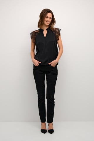Blouse met korte mouwen Straight fit black