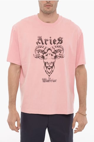 Printed ARIES THE WARRIOR Crew-neck T-Shirt in Pink
