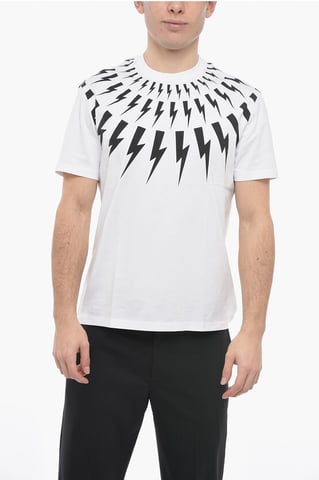Slim Fit FAIR-ISLE THUNDERBOLT Crew-neck T-Shirt in White