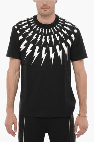 Slim Fit FAIRISLE THUNDERBOLT T-shirt met ronde hals in zwart