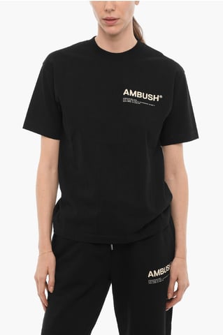 Solid Color Crew-neck T-Shirt with Contrasting Logo in Black