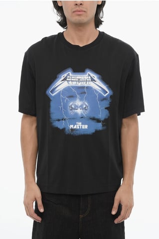 Slim Fit ROCK BAND ZODIAC GEMINI T-shirt met ronde hals en druppel in zwart