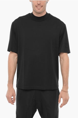 Slim Fit Crew-neck T-shirt with Studs in Black
