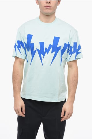 Slim Fit JUMBLED BOLT Crew-neck T-Shirt in Light blue