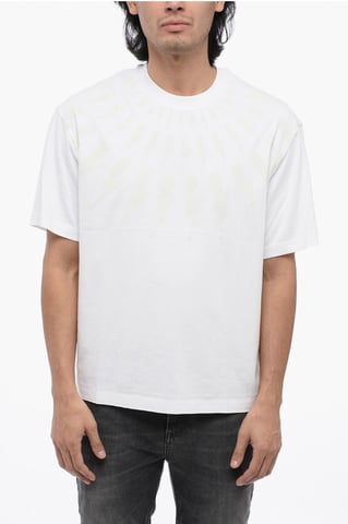 FAIRISLE THUNDERBOLT katoenen T-shirt met verlaagde schouders in het wit