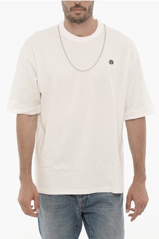 Crew-neck T-shirt with Removable Chain and Logoed Embroidery in White