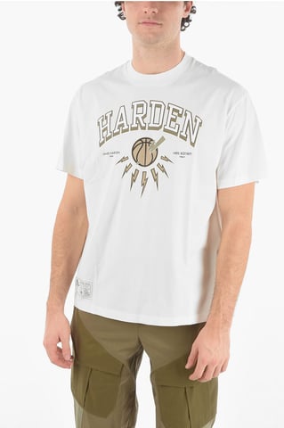 JAMES HARDEN x NEIL BARRETT Crew Neck Printed Logo T-Shirt in Beige