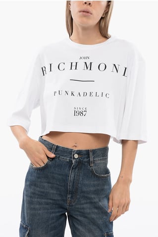 Cropped GENYA T-shirt with Oversized Fit in White