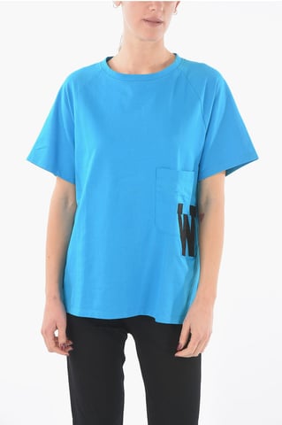 Crew-Neck Maxi Tshirt with Patch Monogram in Blue