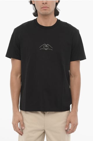 Cotton Crew-neck T-shirt with Print in Black