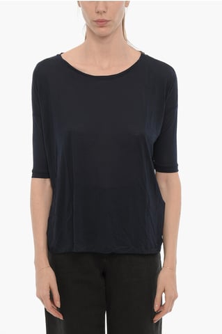 Solid Color Oversized Crew-neck T-shirt in Blue