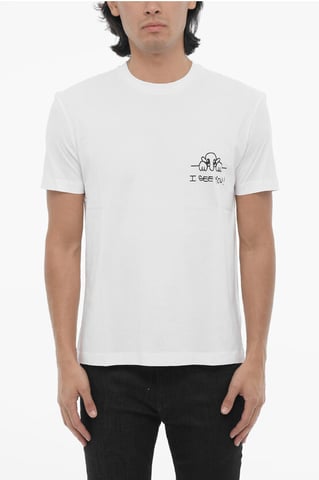 Cotton Slim Fit I SEE YOU Crew-Neck T-shirt in White