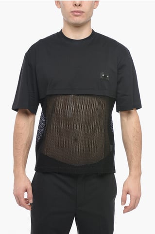 Slim Fit Mesh Crew-Neck T-shirt With Piercing in Black