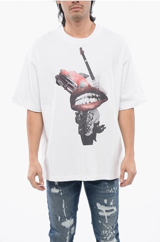Rhinestoned Printed Oversize Fit T-shirt in White