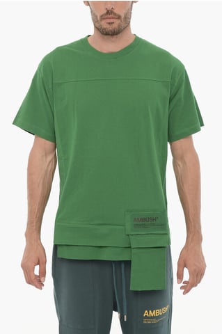 Solid Color AMAZON SEA FOAM Crew-neck T-Shirt with Waist Poc in Green