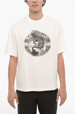 Printed CAPRICORN THE LEADER Crew-neck T-Shirt in White